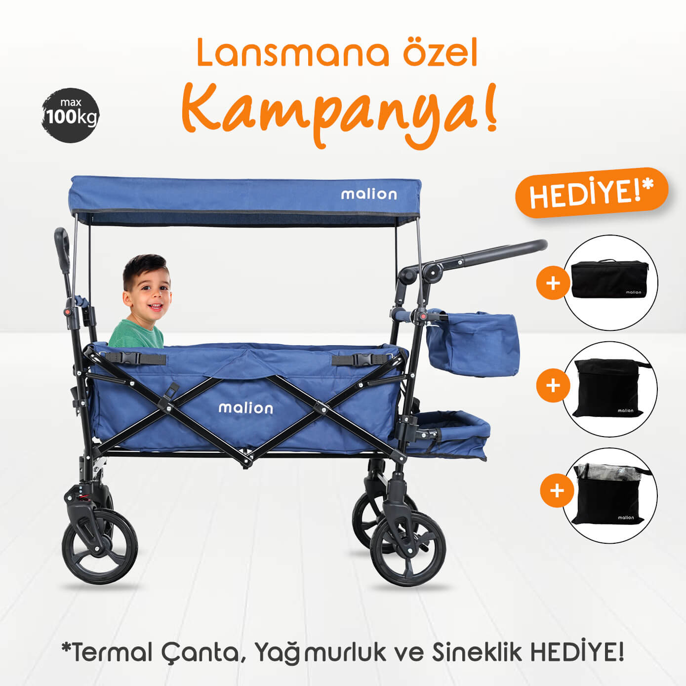 LANSMANA ÖZEL - Malion Family Rider MAVİ - Sineklik, Yağmurluk ve Termal Çanta HEDİYE