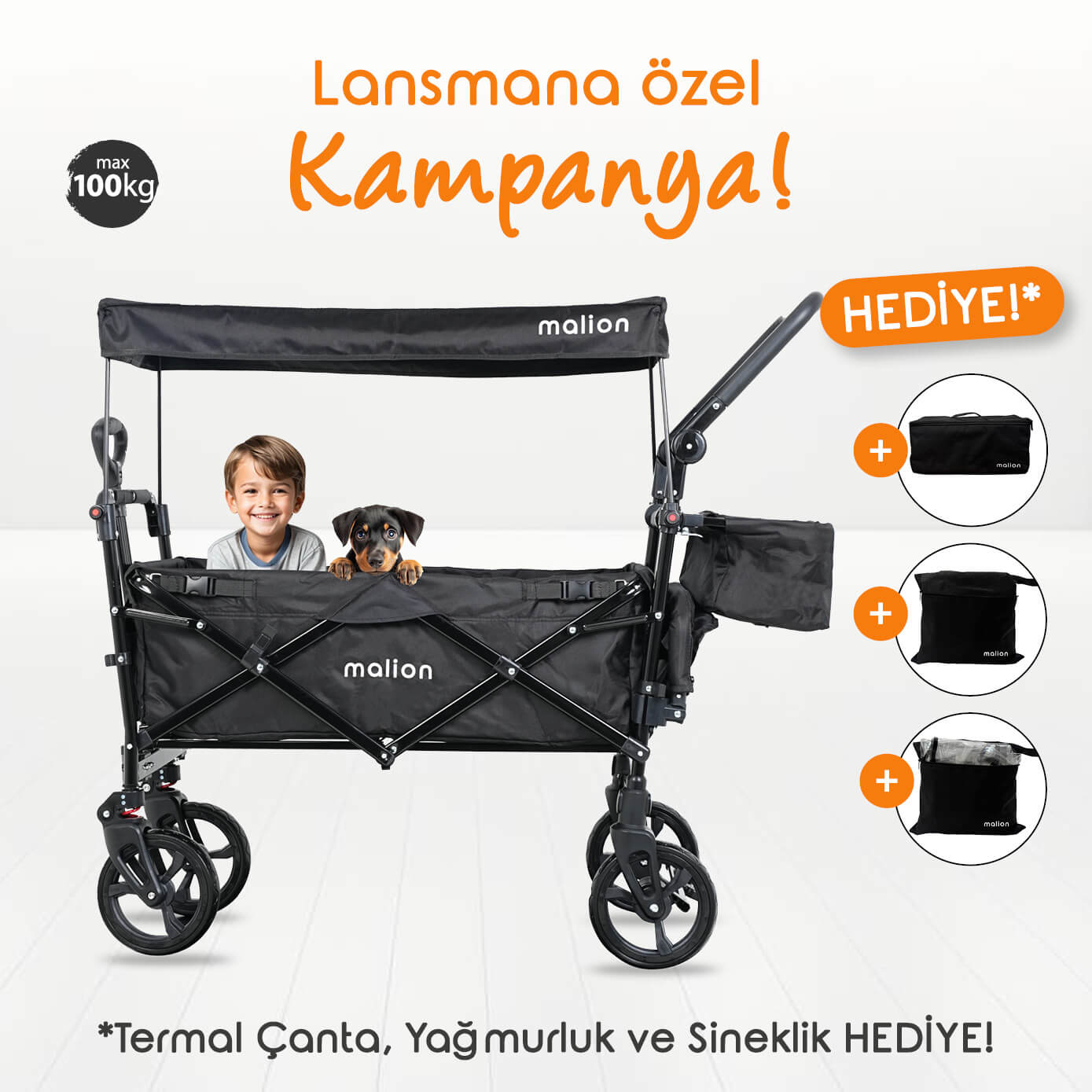 LANSMANA ÖZEL - Malion Family Rider SİYAH - Sineklik, Yağmurluk ve Termal Çanta HEDİYE